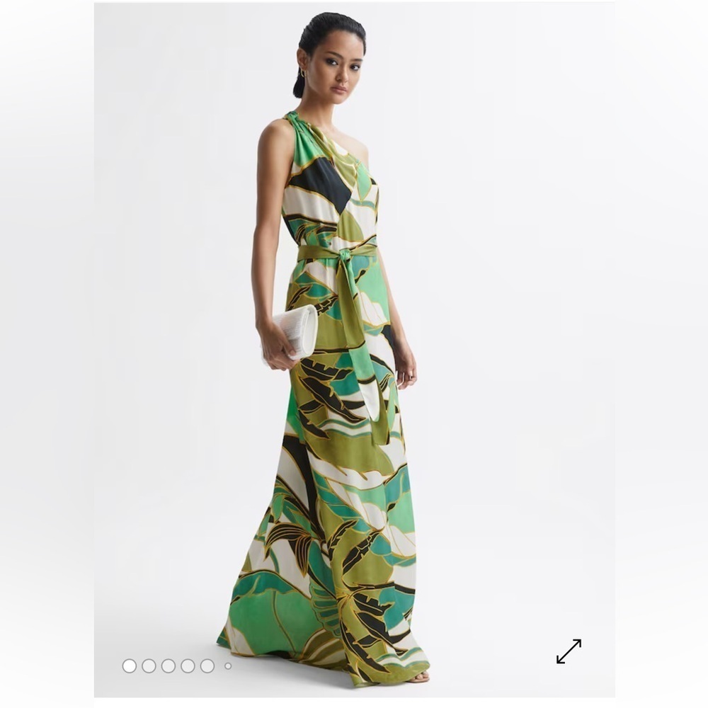 REISS Tina Jungle Print One-Shoulder Maxi Dress Size 2
